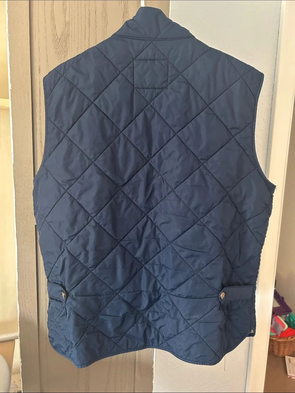 J. Crew Quilted Navy Vest with Tan Interior